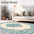 Ornate Floral Medallion Scroll Border Rug