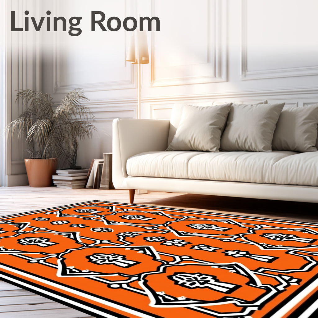 Bold Orange Geometric Symmetry Rug
