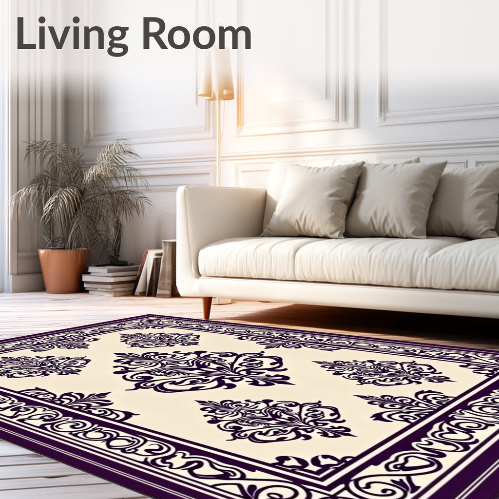 Ornate Damask Scroll Pattern Rug