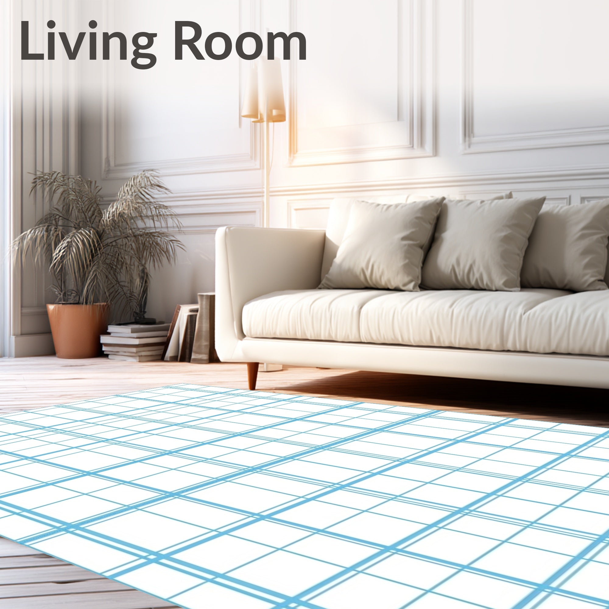 Classic Blue Grid Pattern Rug