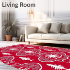 Red White Abstract Geometric Tree Pattern Rug