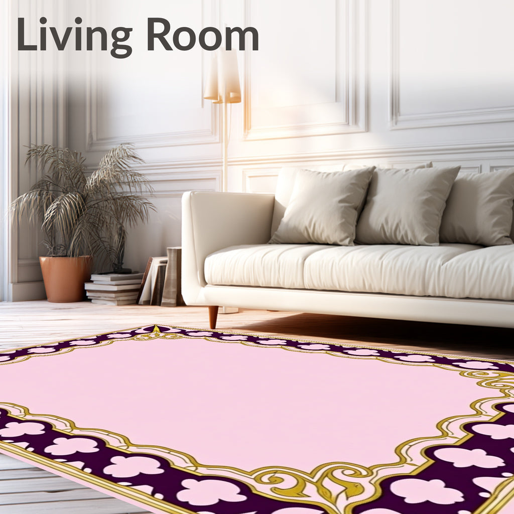 Regal Purple Gold Floral Border Design Rug