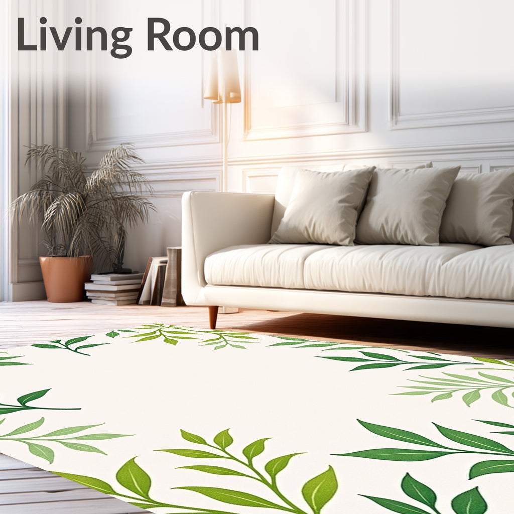 Green Leafy Branch Pattern Rug