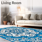 Blue White Intricate Floral Pattern Rug