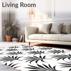 Black Palm Leaf Pattern Design Rug