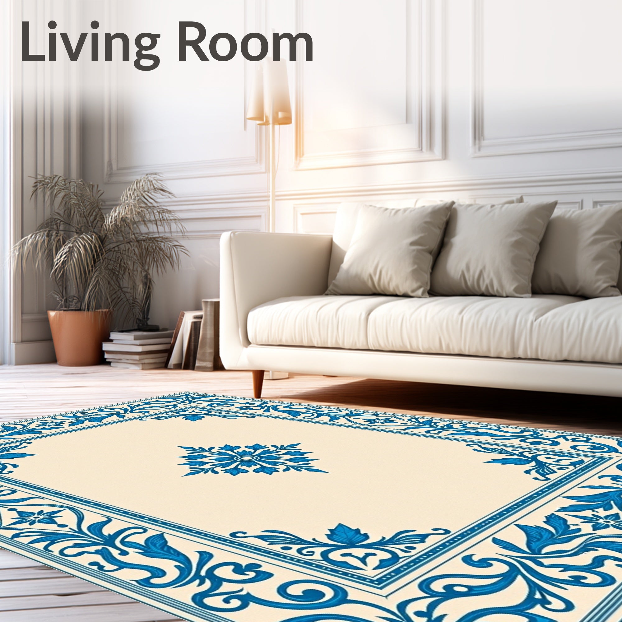 Classic Blue Floral Border Design Rug