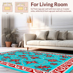 Turquoise Red Floral Medallion Border Rug
