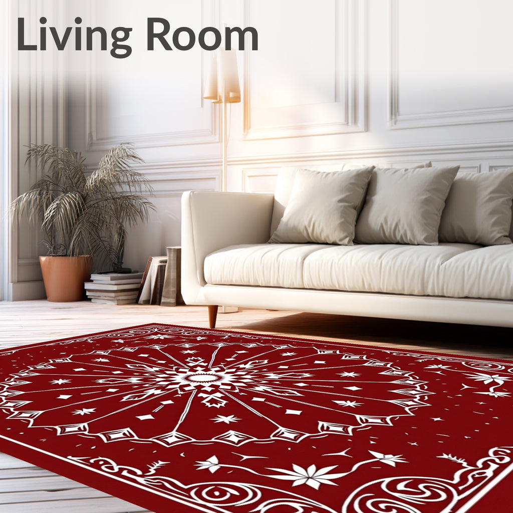 Ornate Red White Mandala Design Rug
