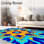 Vibrant Floral Pattern With Blue Yellow Accents Rug