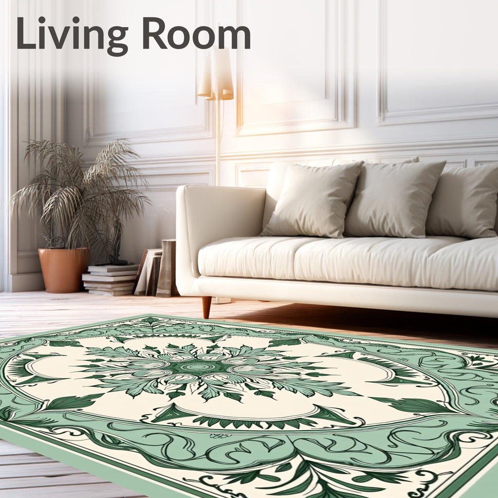 Elegant Green Floral Medallion Pattern Rug