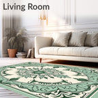 Elegant Green Floral Medallion Pattern Rug