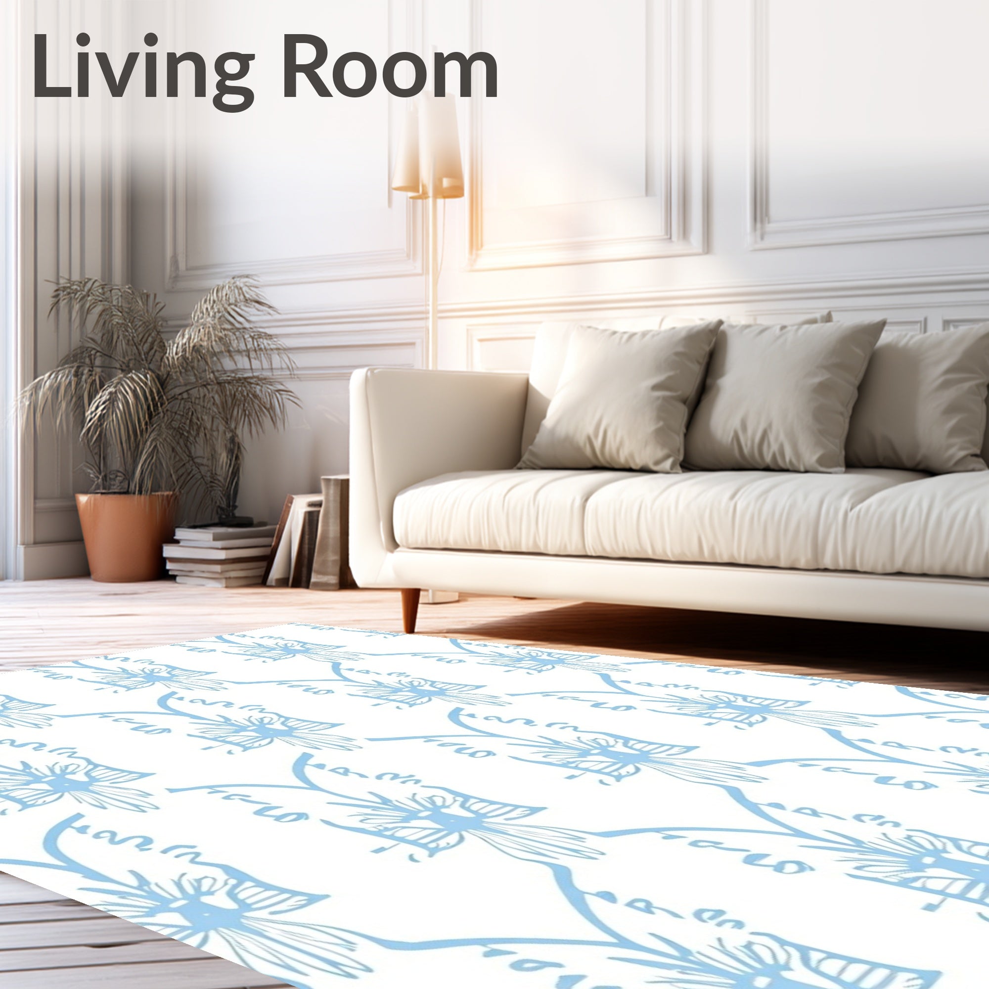 Light Blue Floral Damask Pattern Rug