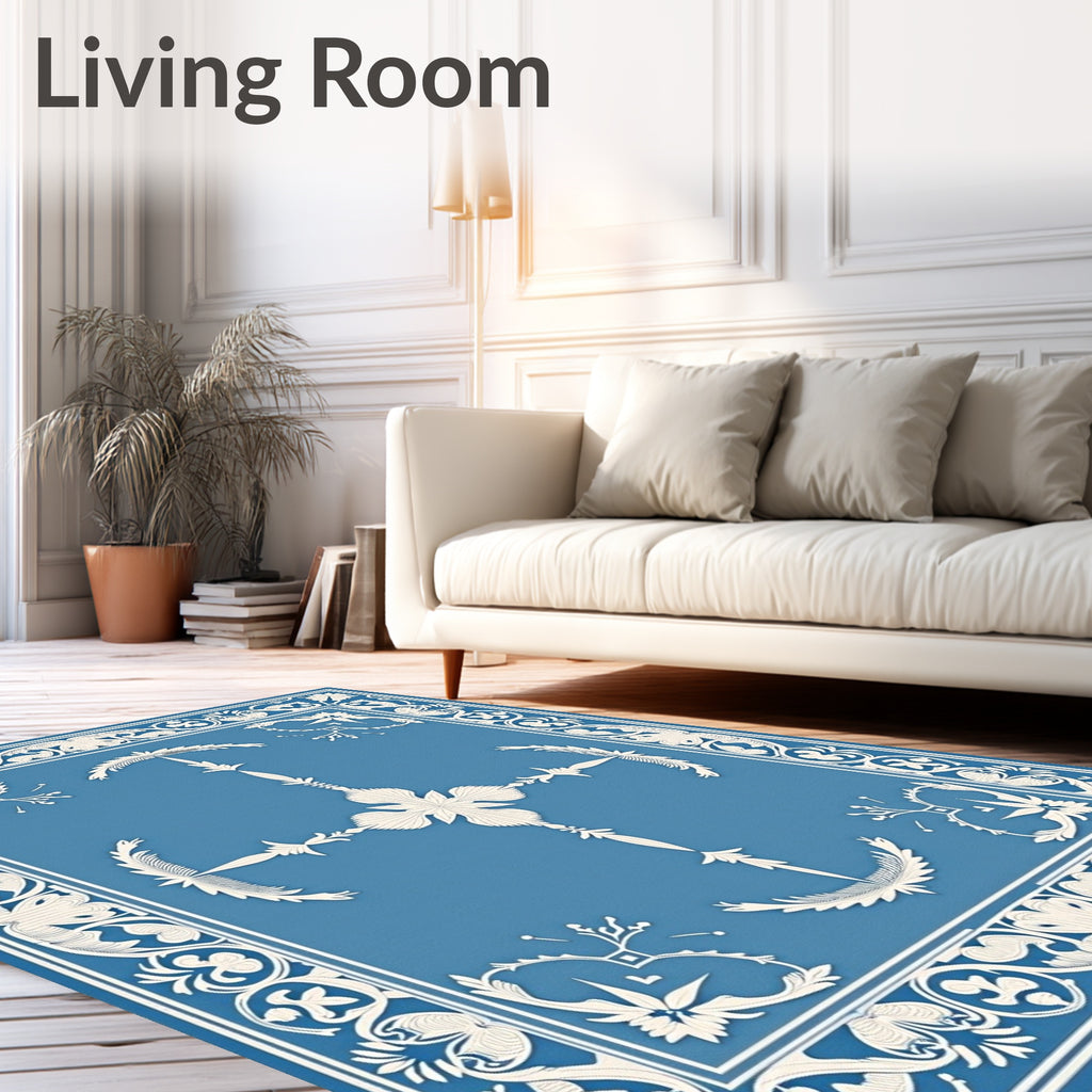 Elegant Blue White Acanthus Border Rug