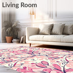 Whimsical Pink Floral Swirl Pattern Rug