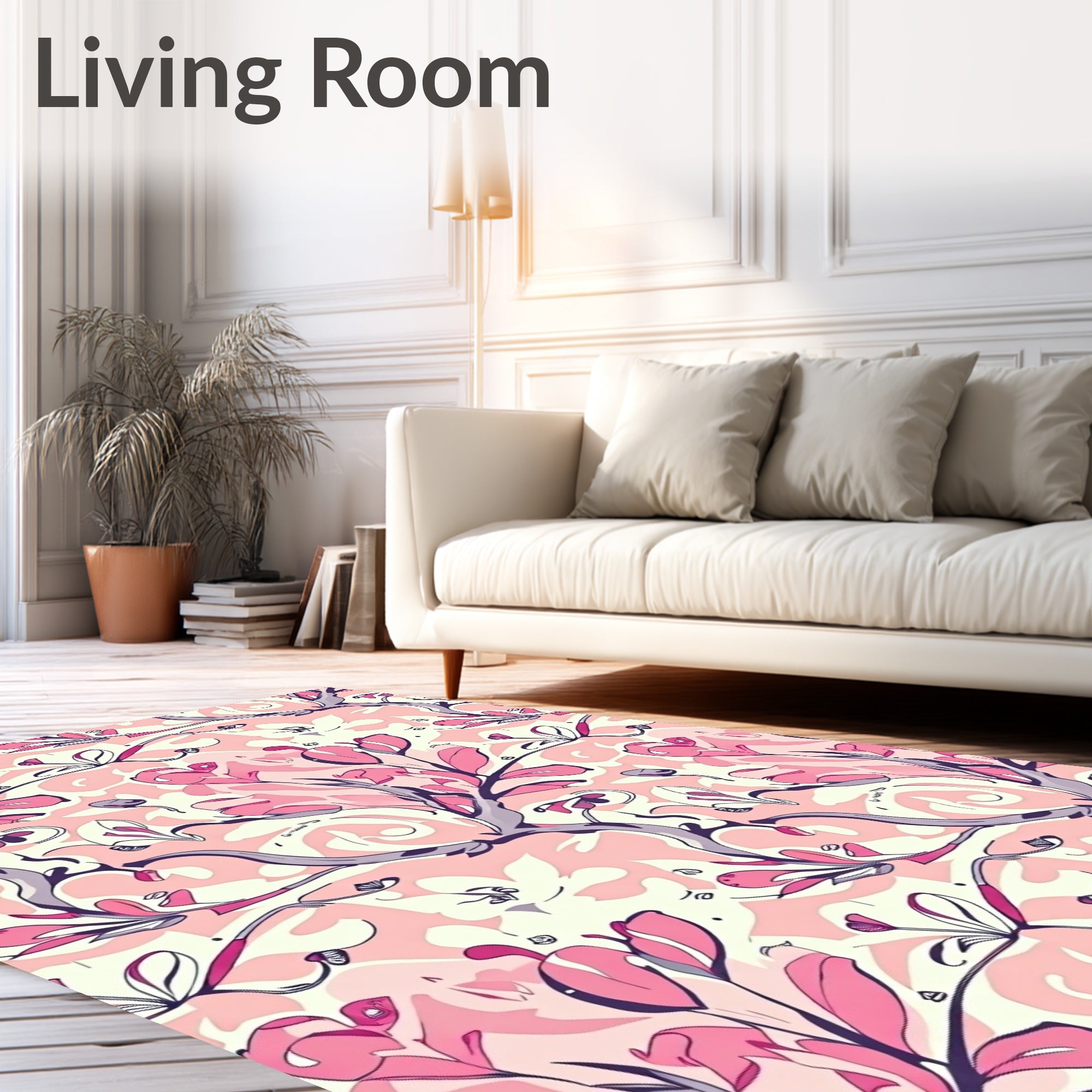 Whimsical Pink Floral Swirl Pattern Rug