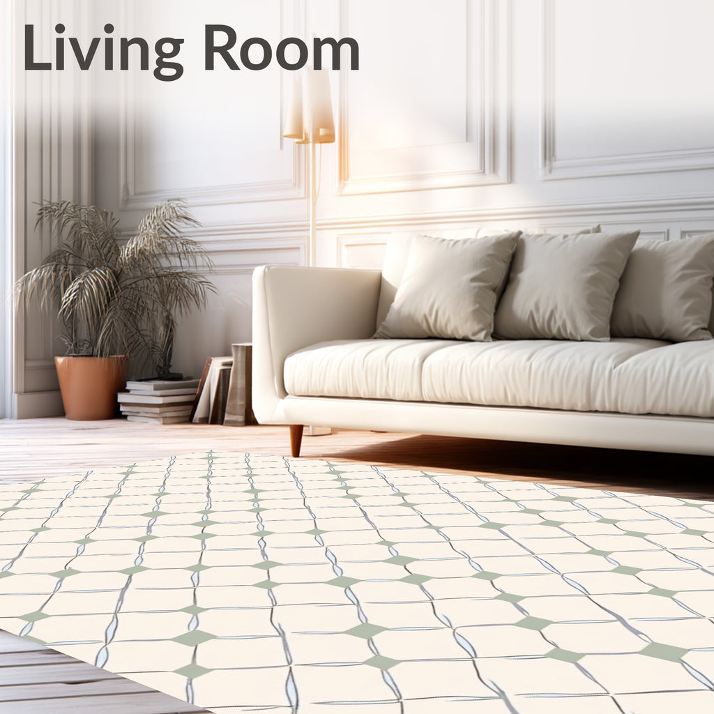 Chic Grid Pattern with Sage Accents Rug