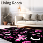 Whimsical Butterfly Mushroom Moon Pattern Rug