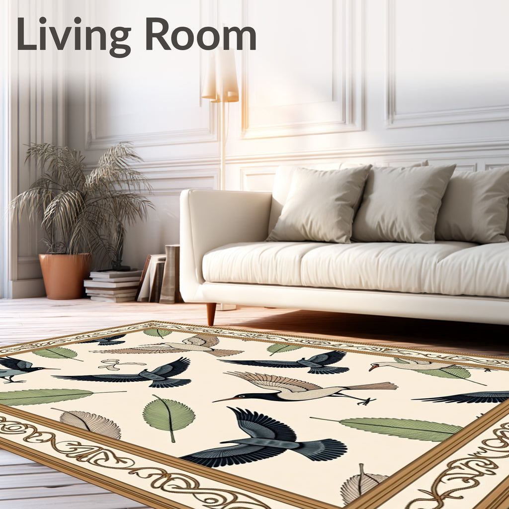 Ornate Bird Leaf Pattern Design Rug