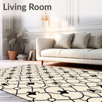 Cream Black Interlocking Figure Pattern Rug