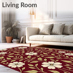 Crimson White Flower Vines Pattern Rug