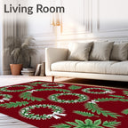 Green Christmas Wreaths with White Bows Rug
