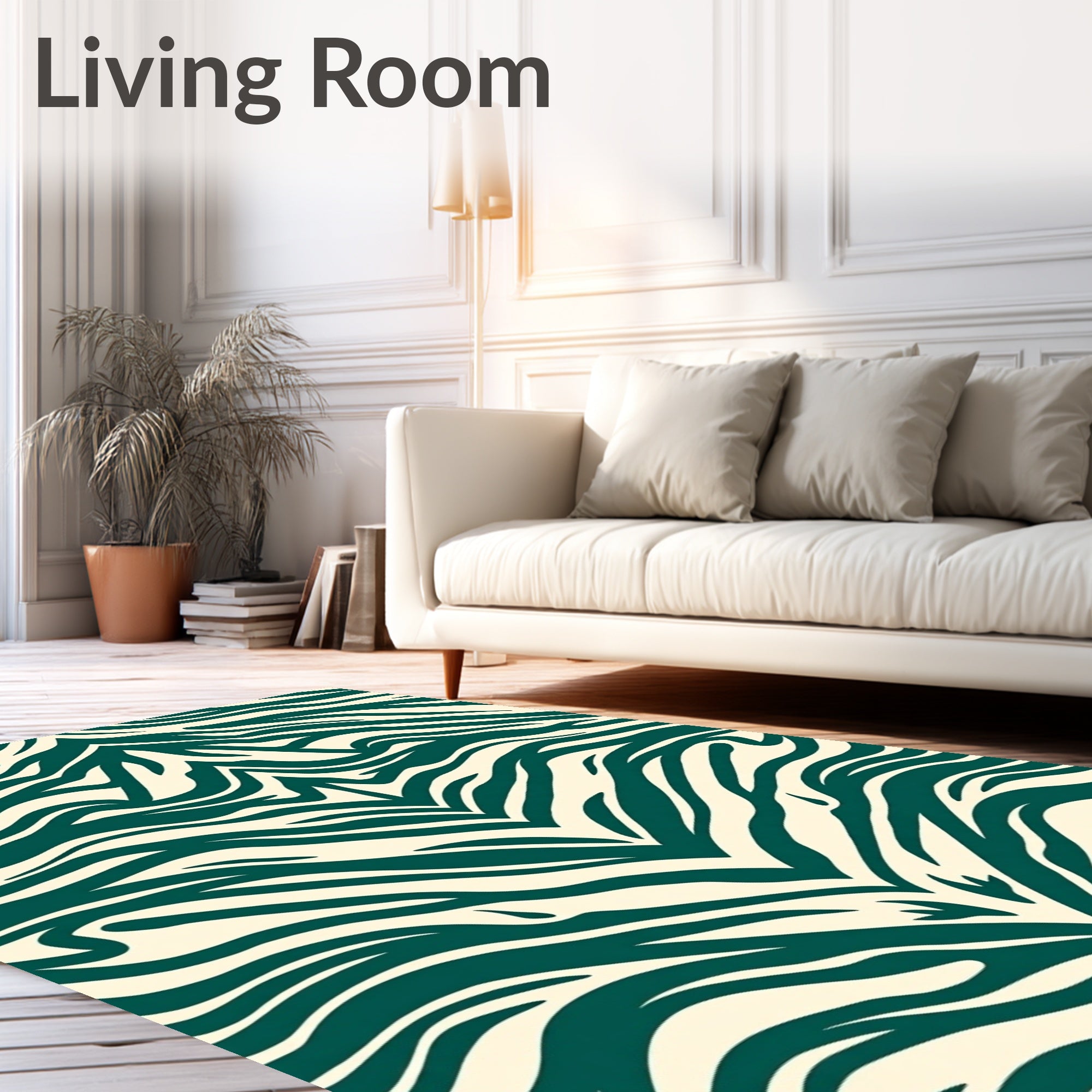 Teal Cream Zebra Stripe Pattern Rug