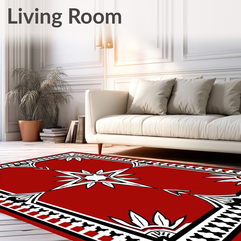 Bold Red Star Burst Geometric Pattern Rug