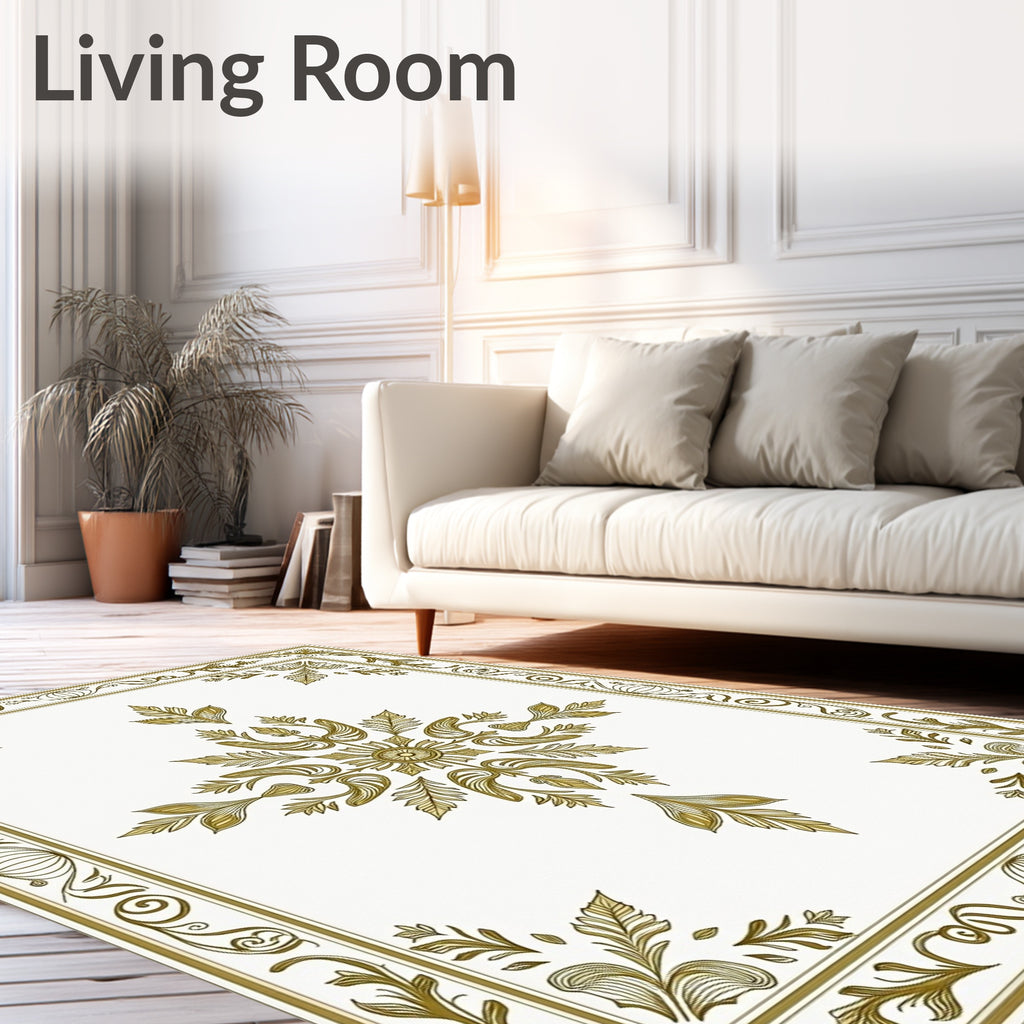 Ornate Golden Floral Damask Pattern Rug