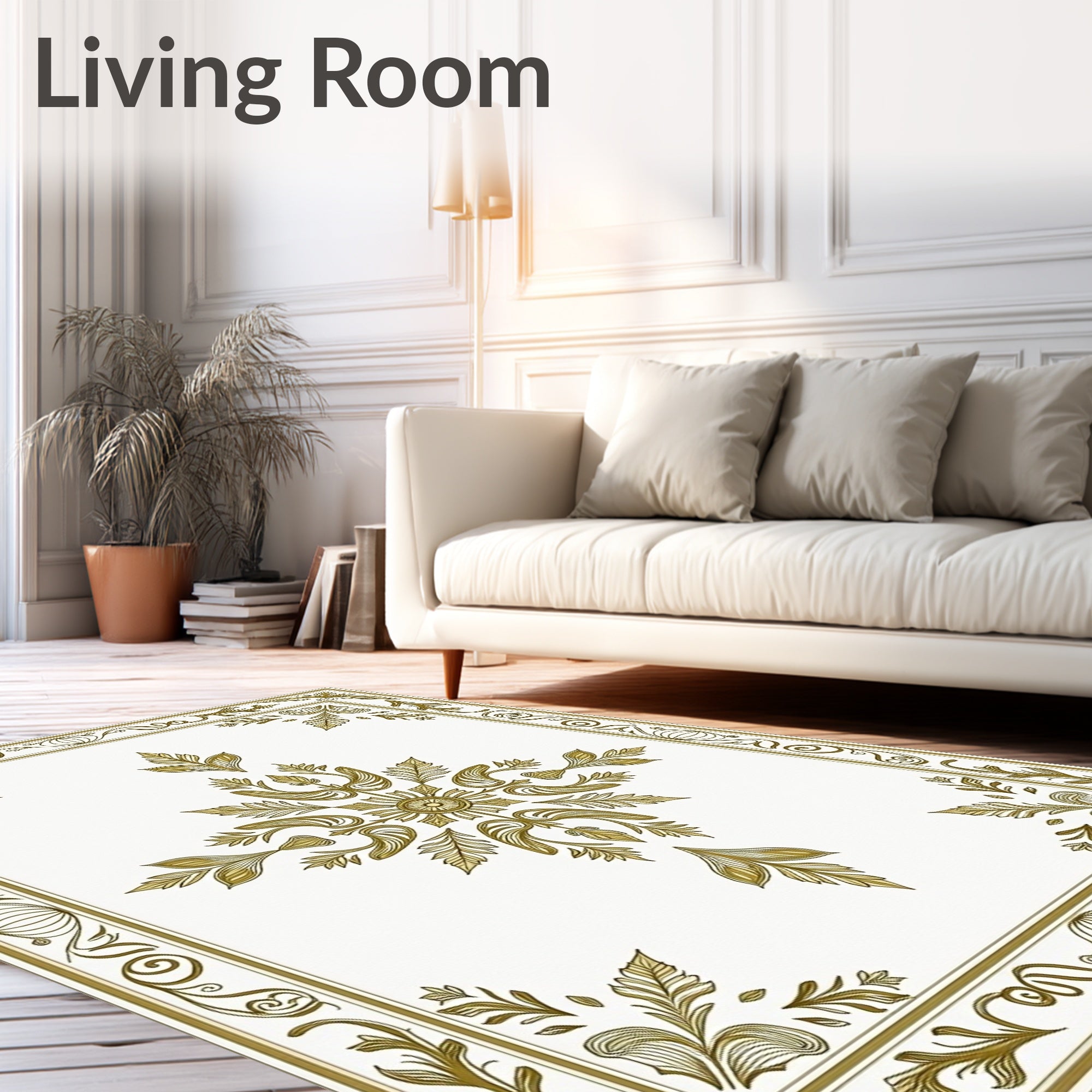 Ornate Golden Floral Damask Pattern Rug