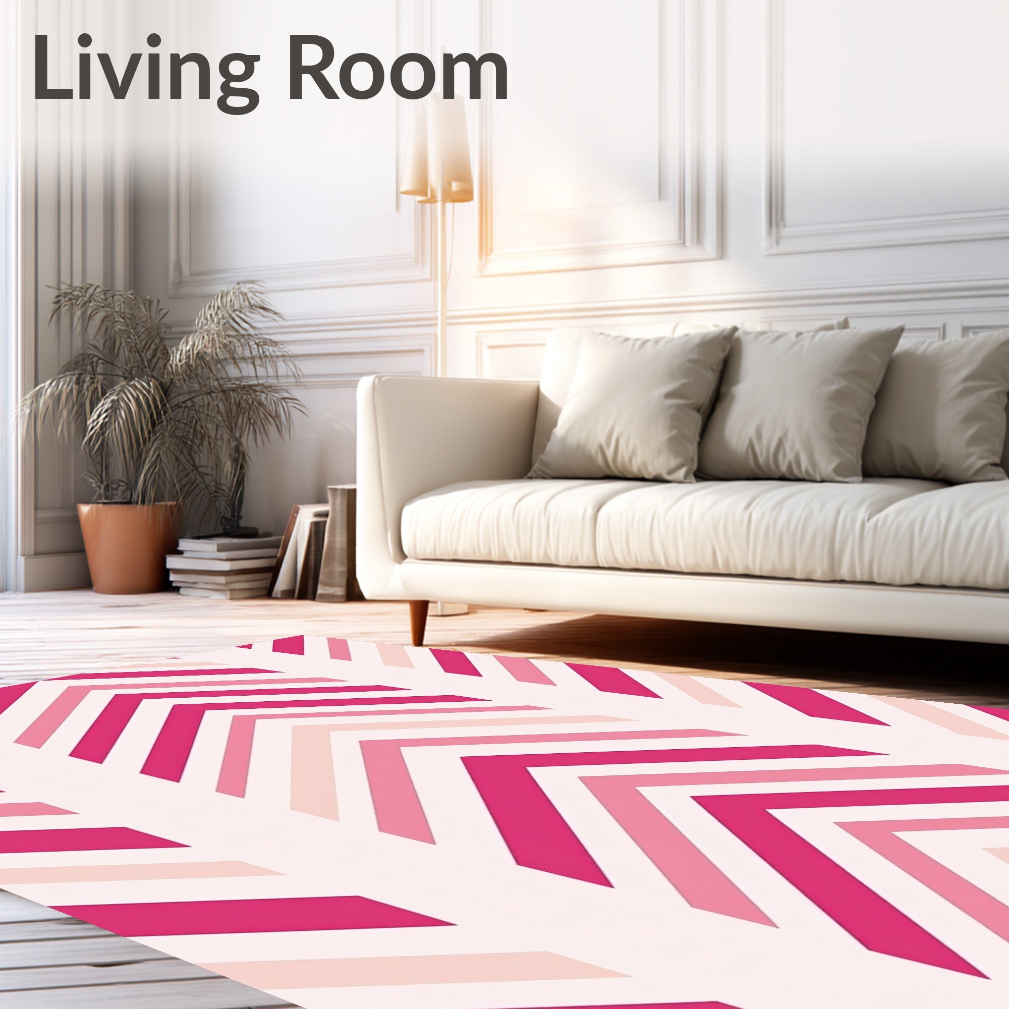 Pink Chevron Patterned Geometric Rug