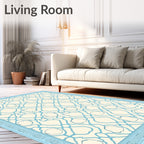 Blue Ivory Interwoven Lattice Rug
