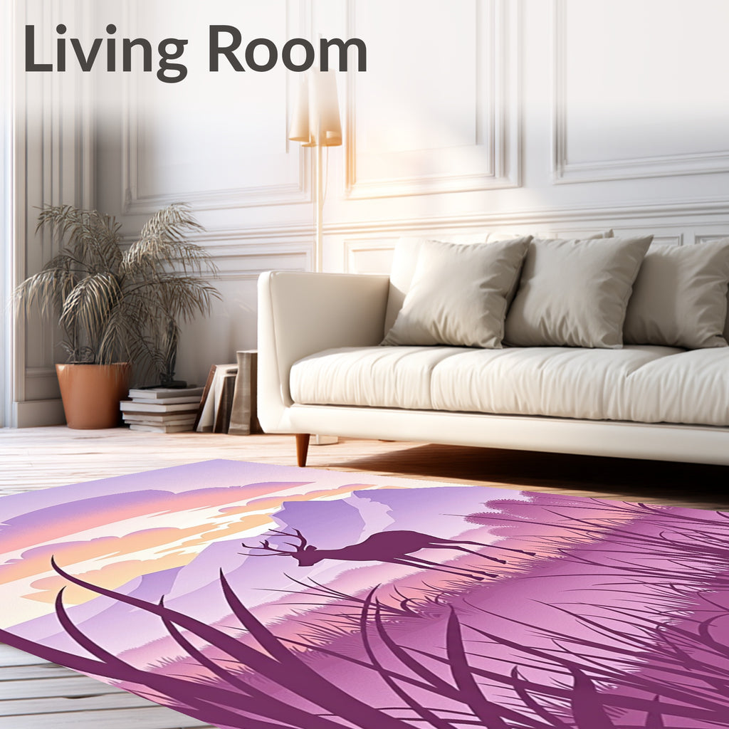 Purple Deer Mountain Landscape Rug