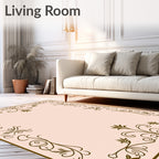 Ornate Brown Filigree Floral Border Rug