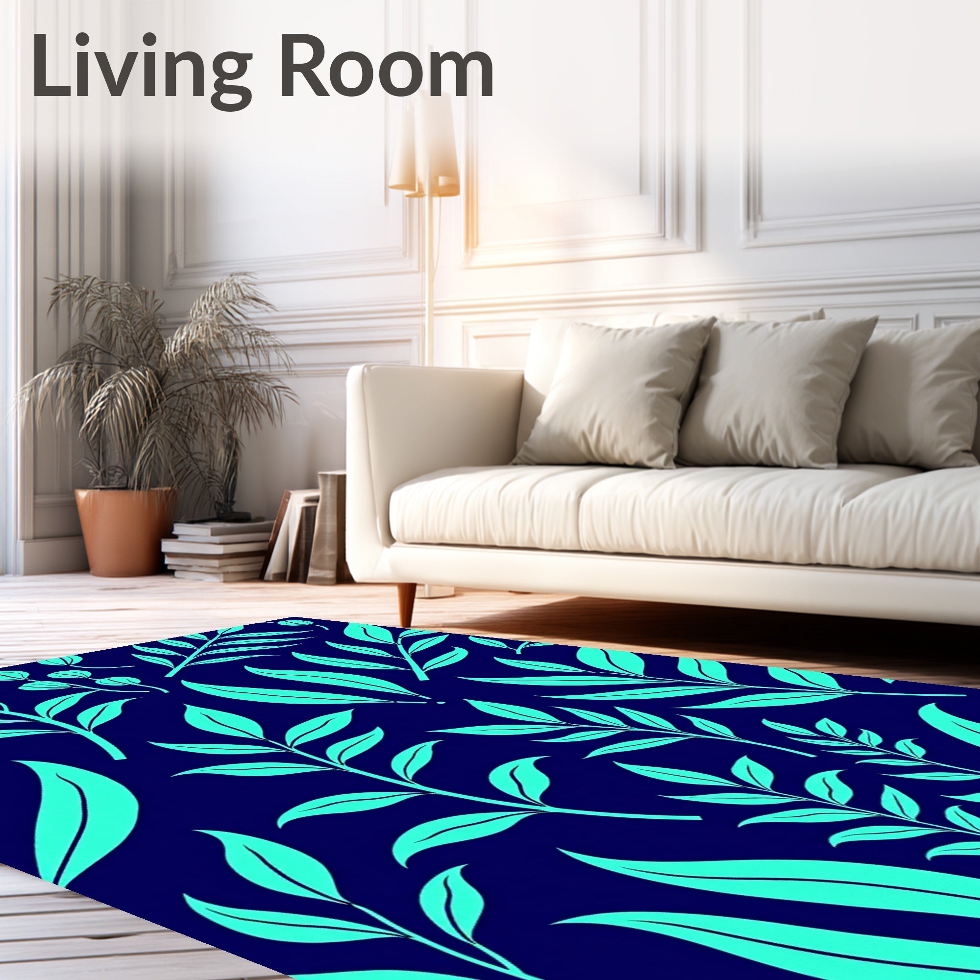 Teal Leaf Pattern Design Rug