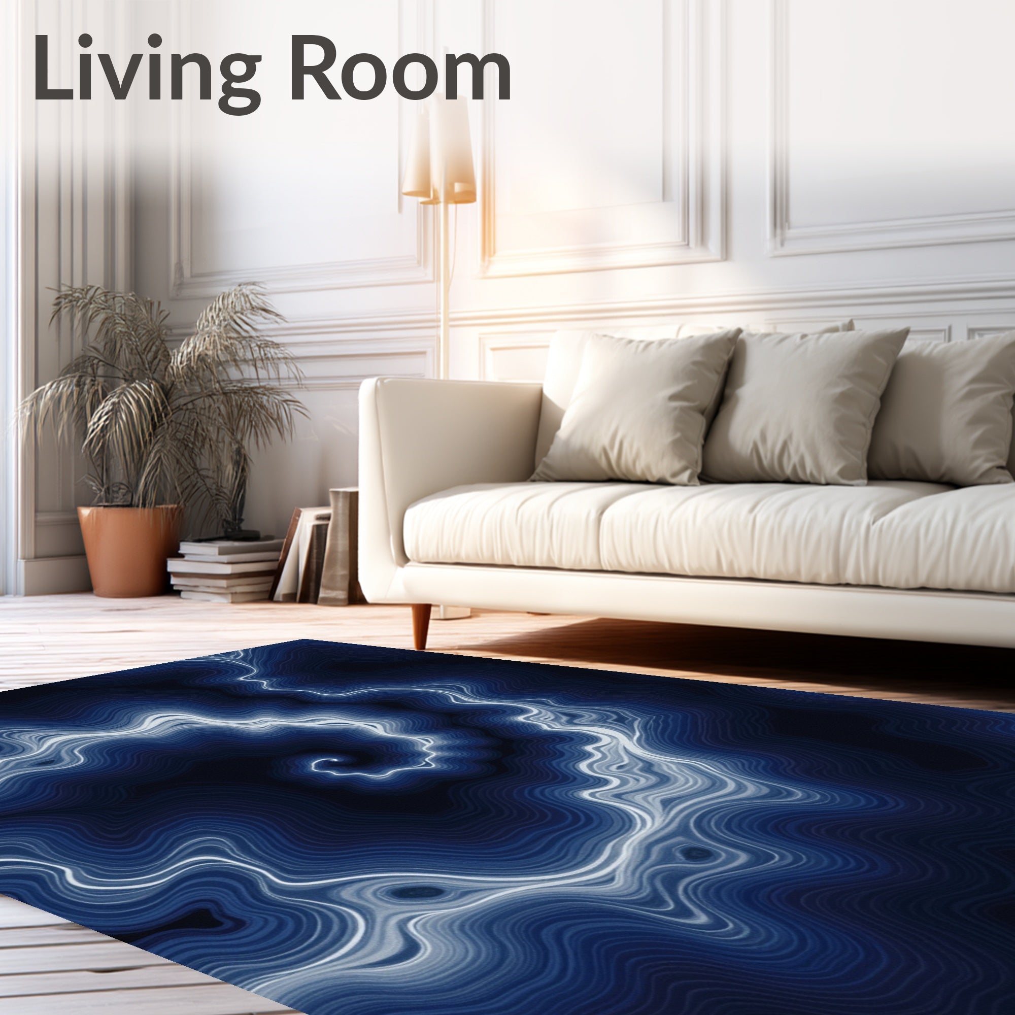 Dark Blue Abstract Swirl Pattern Rug