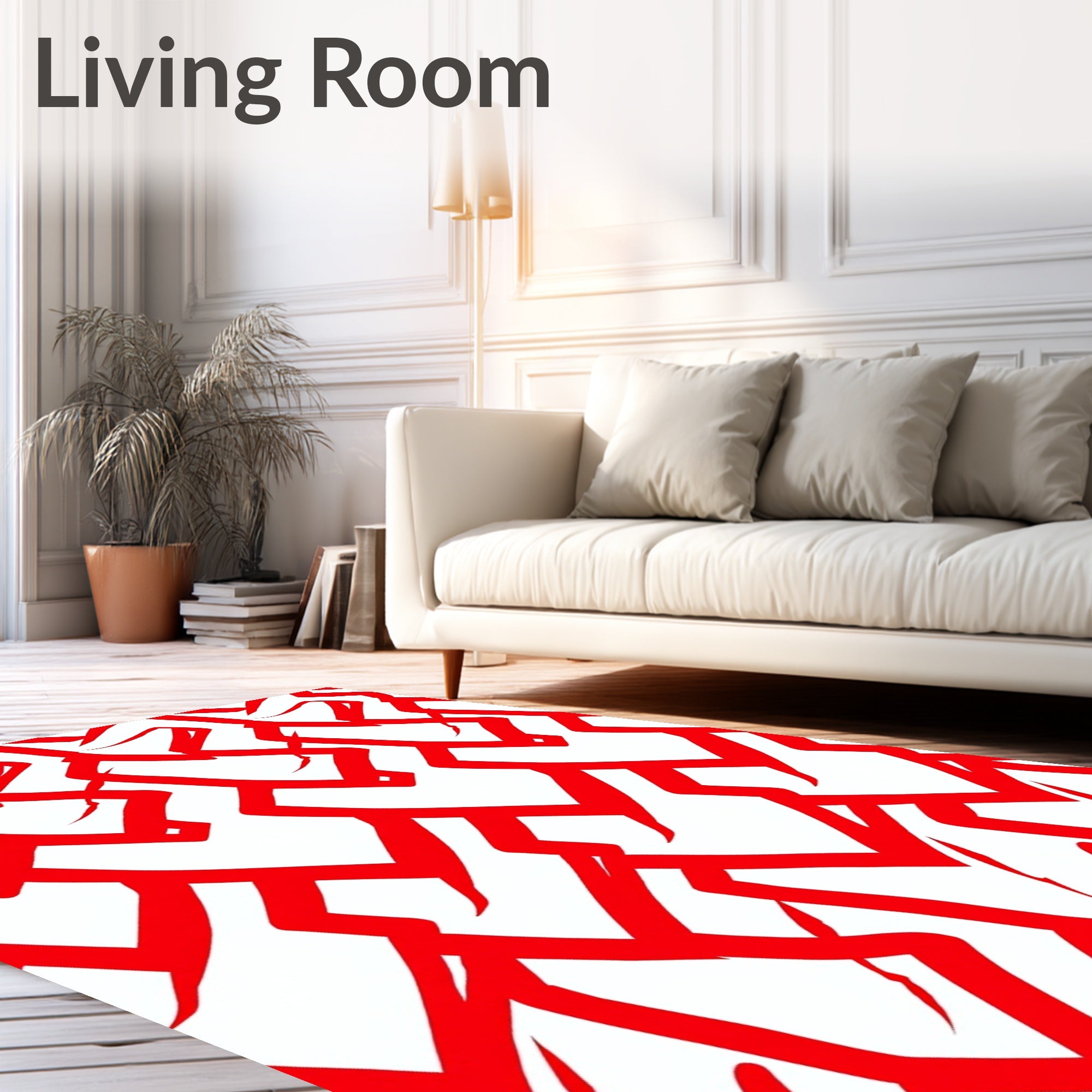 Bold Red Abstract Brushstroke Pattern Rug