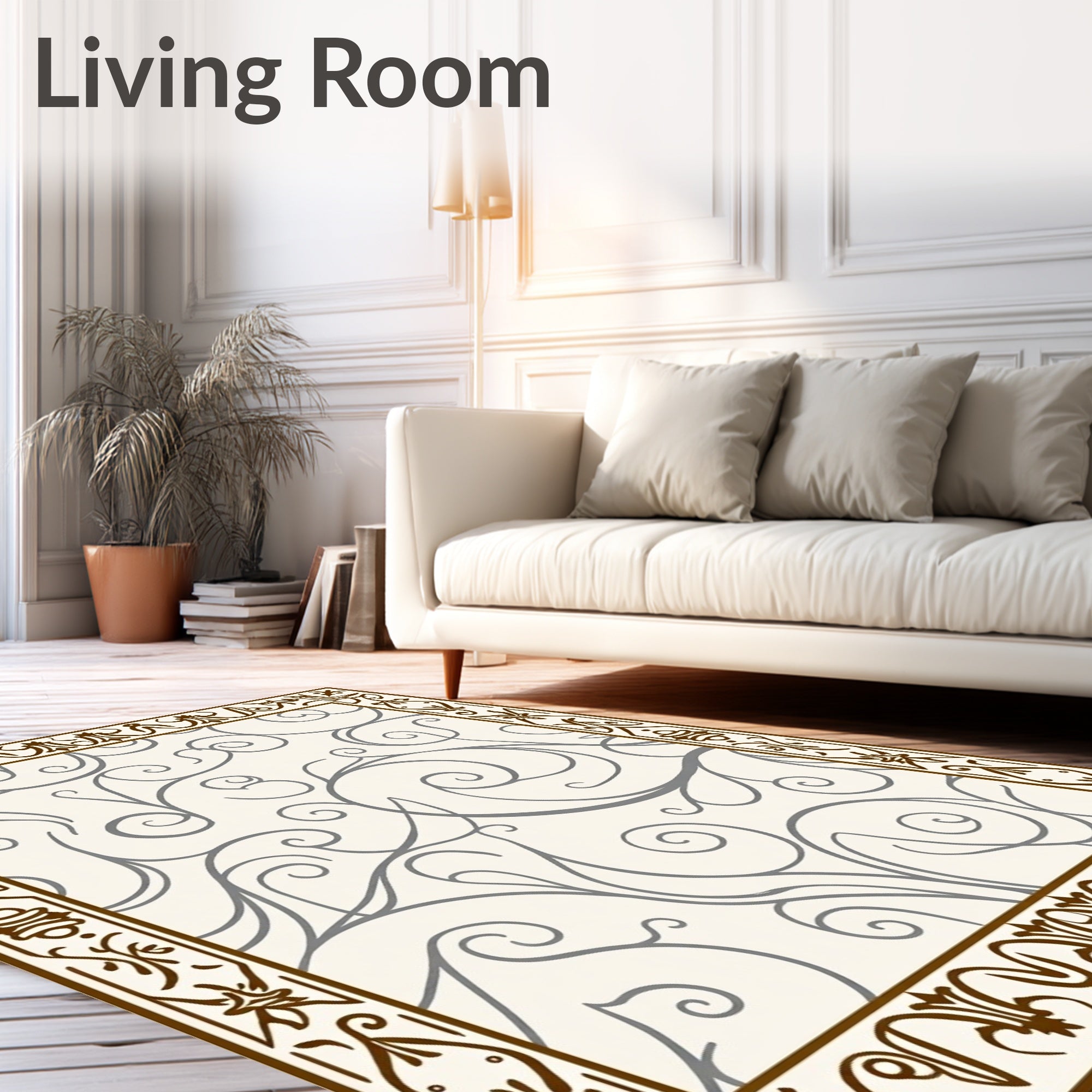 Classic Scrollwork Floral Border Rug