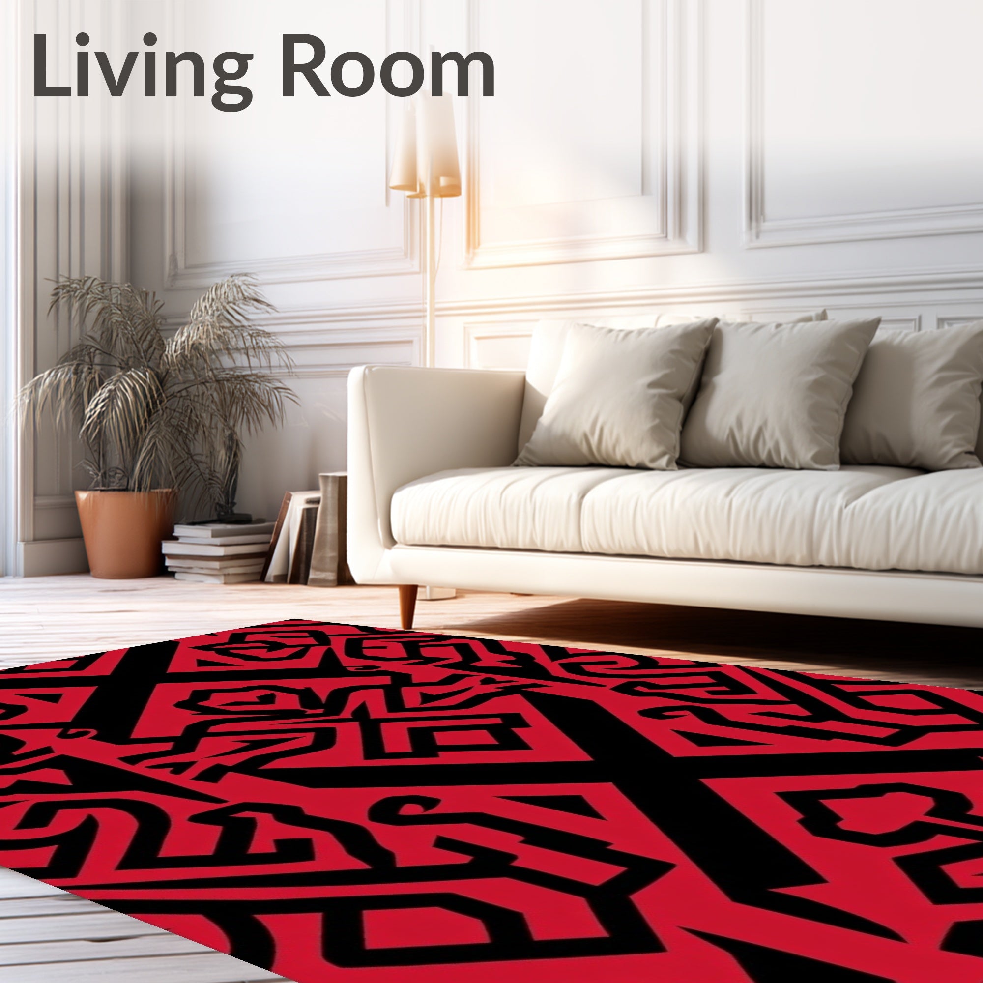 Bold Red Black Tribal Pattern Rug