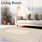 Minimalist Beige Linear Oval Rug