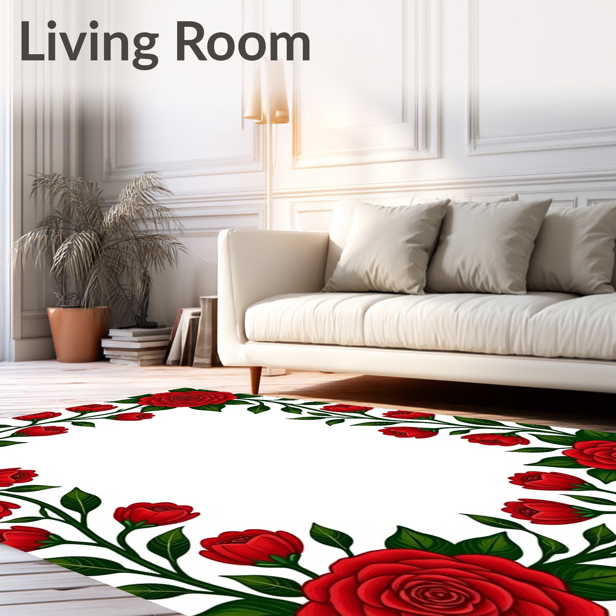 Red Rose Blooming Botanical Design Rug