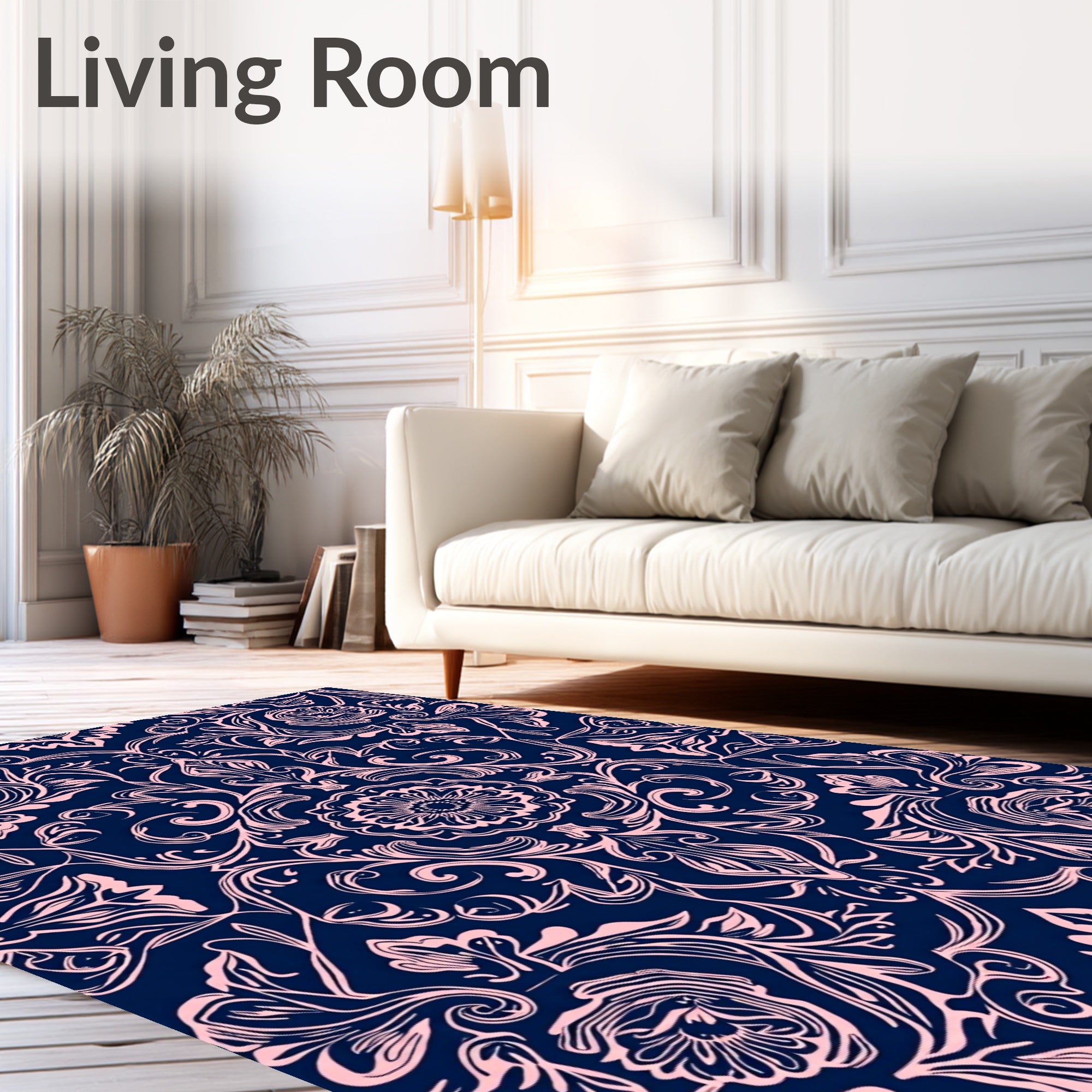 Elegant Floral Swirl Damask Pattern Rug