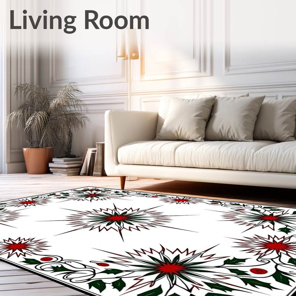 Crimson Emerald Starburst Floral Arrangement Rug