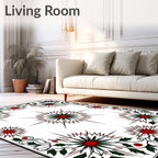 Crimson Emerald Starburst Floral Arrangement Rug