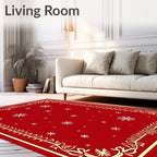 Red Snowflake Scroll Border Design Rug