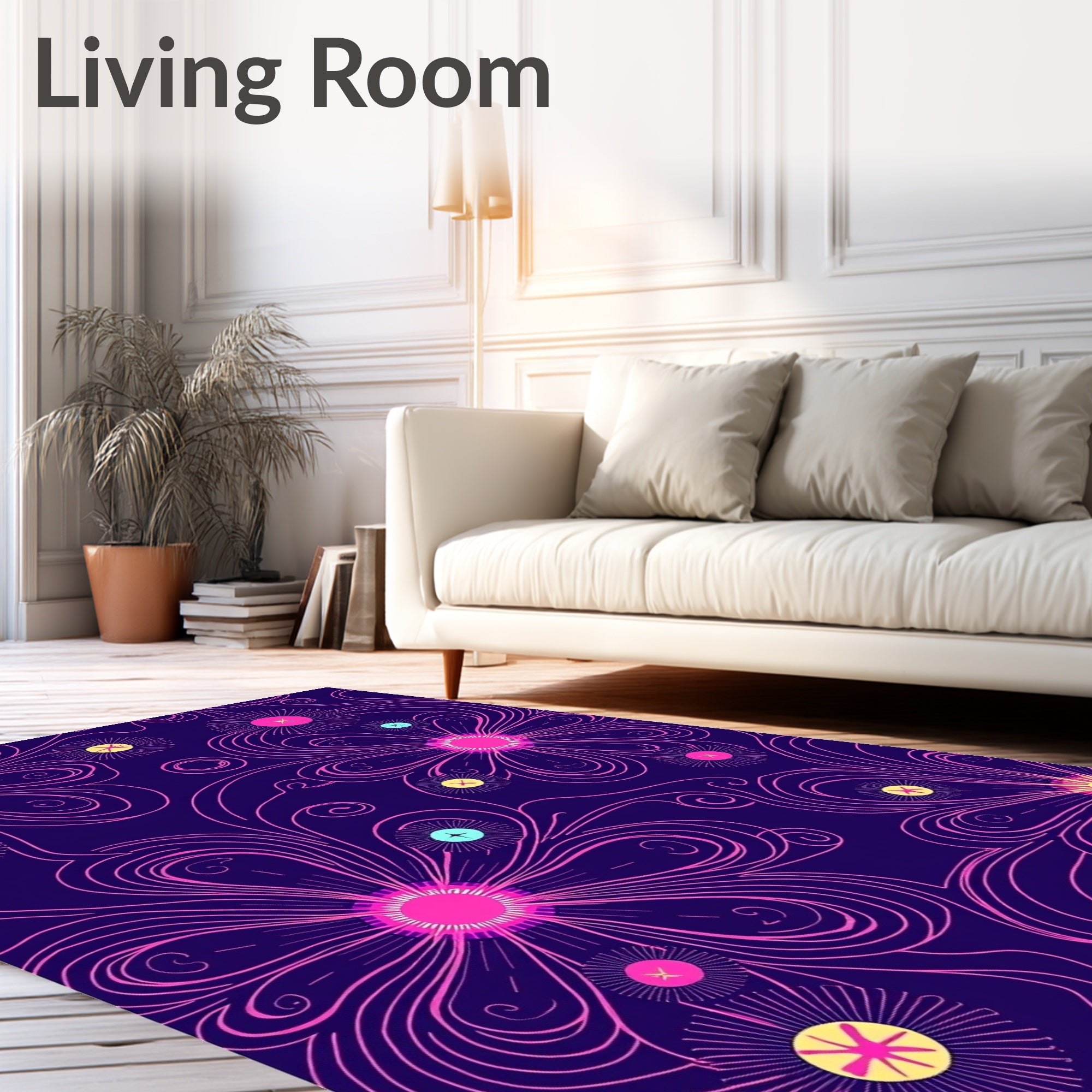 Vibrant Floral Swirls Pattern Design Rug