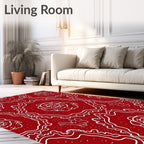 Crimson Floral Whimsical Line Art Rug