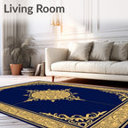 Ornate Golden Floral Medallion Border Rug