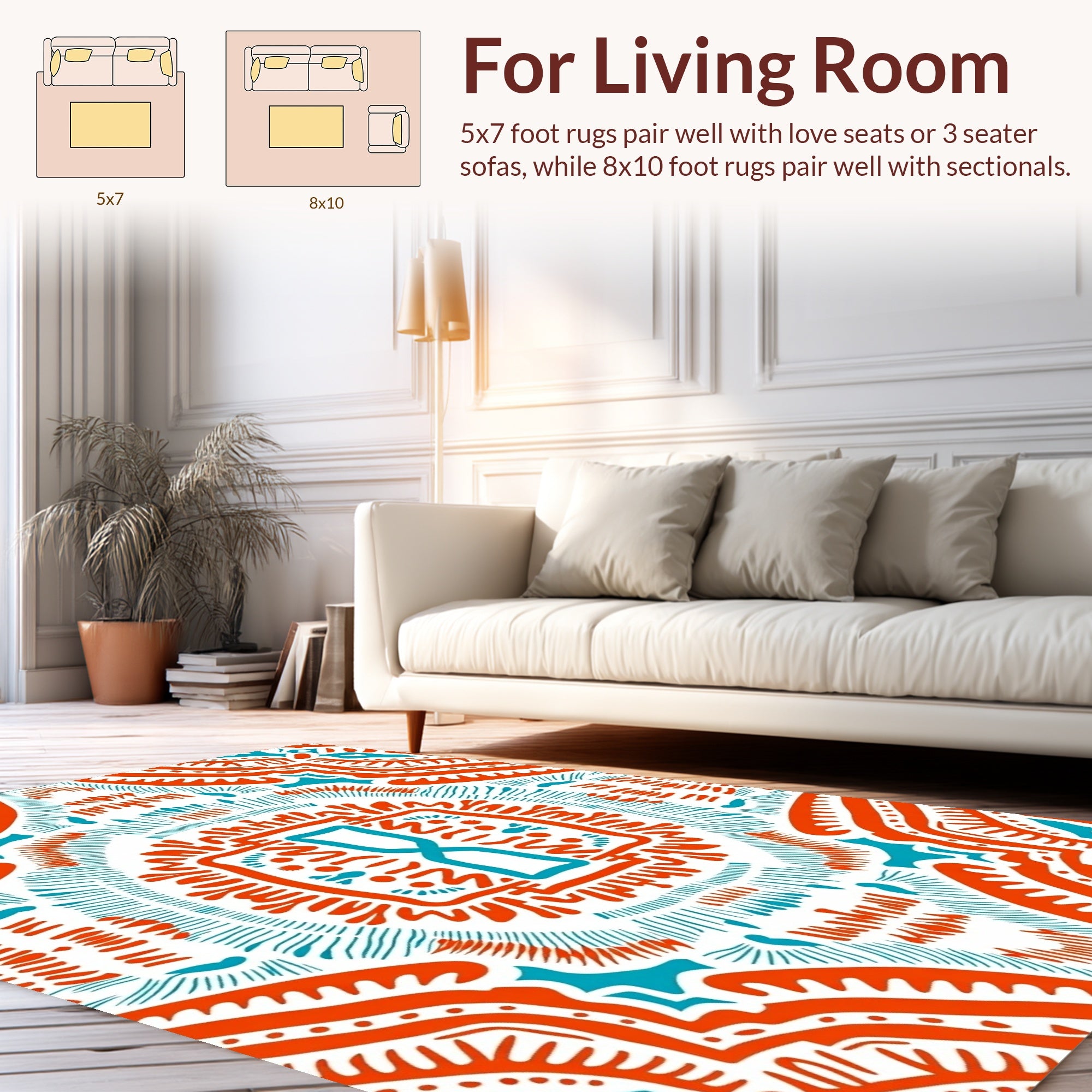 Bold Red Blue Tribal Pattern Rug