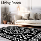 Bold Black White Medallion Floral Rug