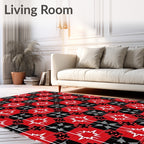Bold Red Black Geometric Starburst Pattern Rug